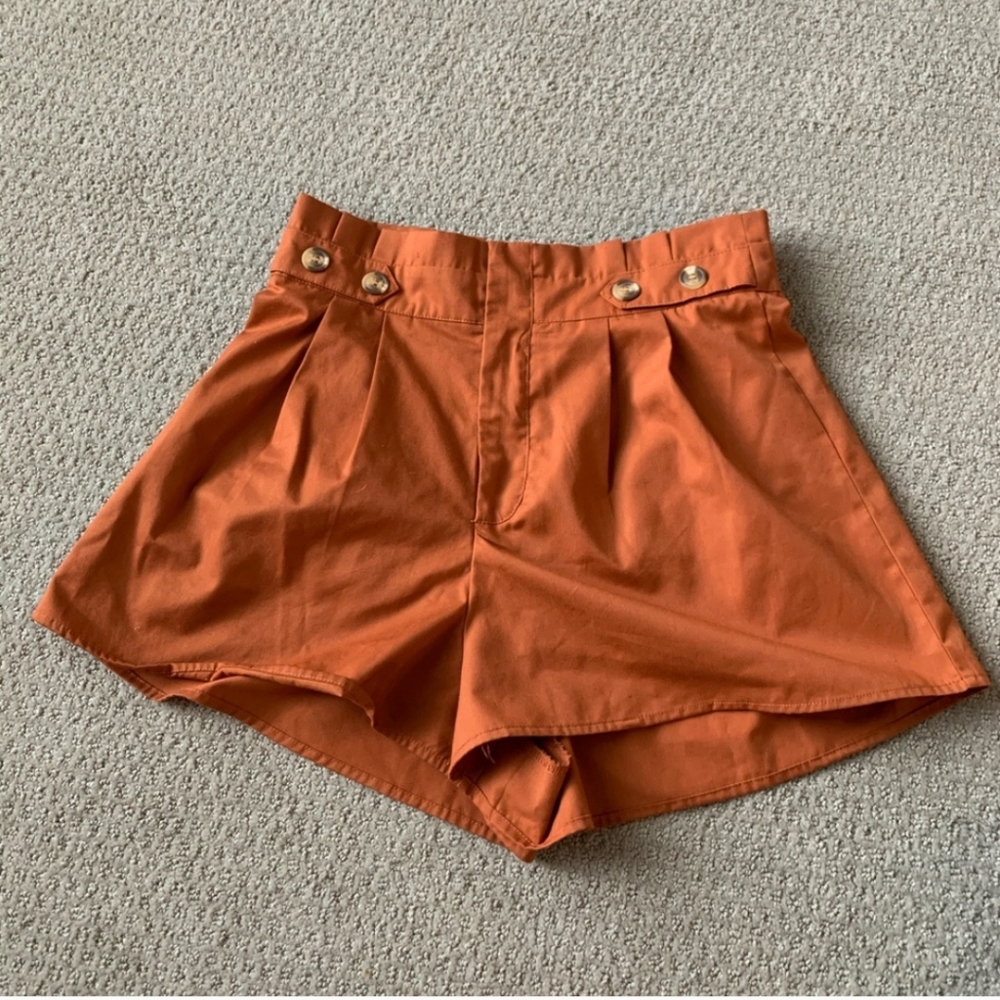 Orange Paperbag Shorts - Button Detail
